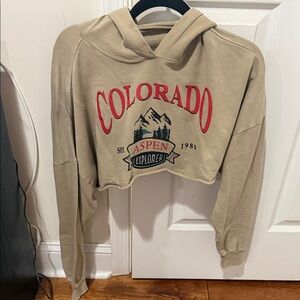 Fashion Nova Tan Colorado Print Cropped Hoodie